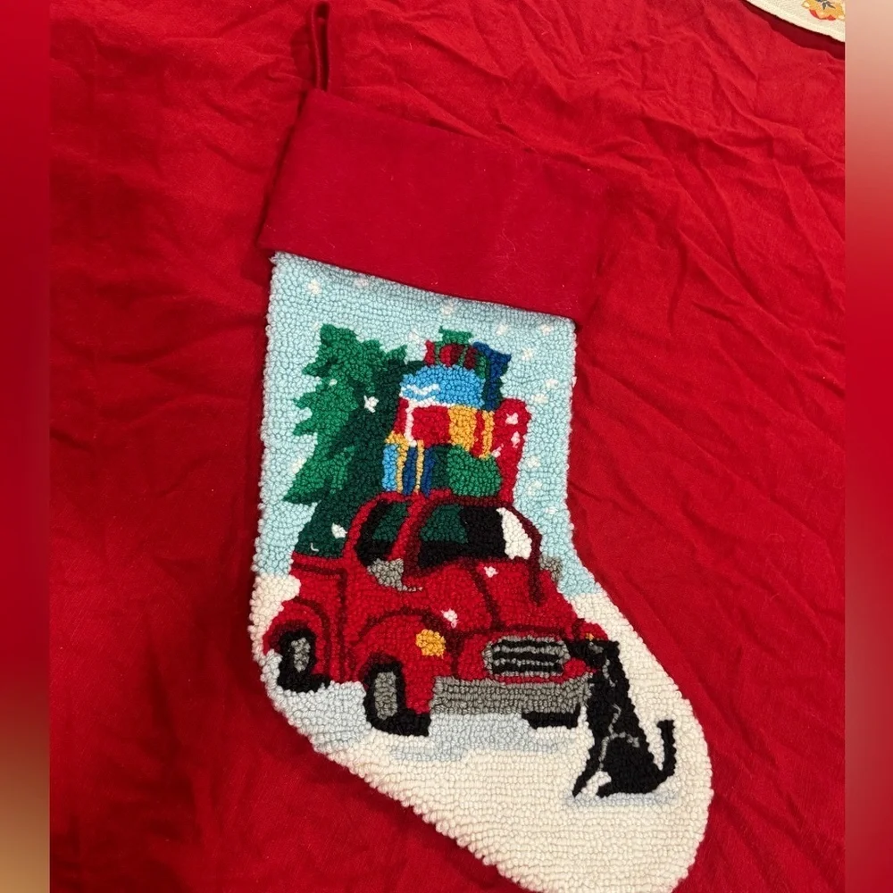 Needlepoint Stocking christmas lab car gifts holidays black dog puppy decor